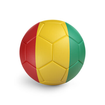 Soccer ball with Guinea team flag, isolated on white background