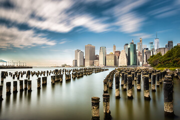 Serene new york city skyline with clouds