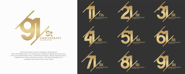 anniversary vector set with gold color and slash for celebration purpose - obrazy, fototapety, plakaty