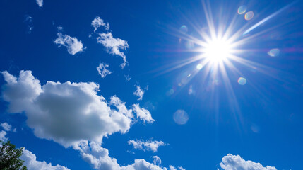 Shining sun at clear blue sky. Generative Ai