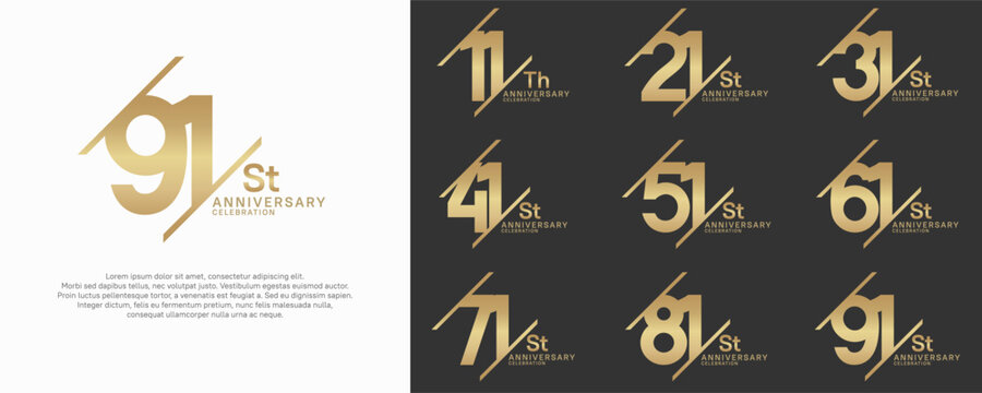 anniversary vector set with gold color and slash for celebration purpose