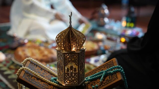 Muslim Family at Traditional Ramadan Iftar Table. Eid al-Fitr Celebrations, Eid Mubarak Concept Video, &Uuml;sk&uuml;dar Istanbul, Turkey (Turkey)