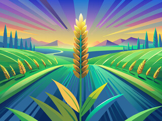 Obraz premium Golden wheat crop with sunlight