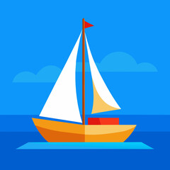 Sailboat on a calm sea under the blue sky

