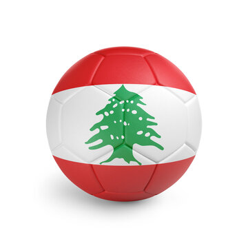 Soccer ball with Lebanon team flag, isolated on white background