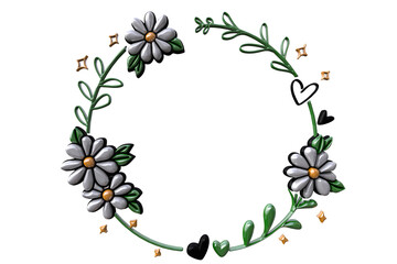 Circle of flowers with sparkles 3D shape rendered in png for high quality composition