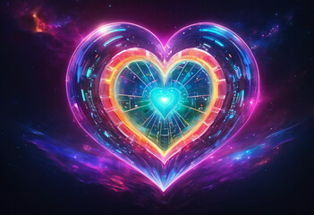 Abstract bright multicolored cosmic heart on a space background