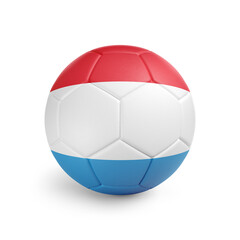 Soccer ball with Luxembourg team flag, isolated on white background