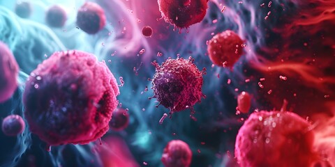 Abstract image of medical immunotherapy utilizing bodys immune system to combat diseases like cancer and viral infections. Concept Medical Immunotherapy, Abstract Images, Immune System - obrazy, fototapety, plakaty
