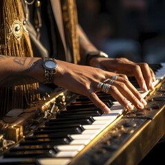 Close-up of a persons hands playing a musical insrument - obrazy, fototapety, plakaty