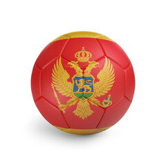 Soccer ball with Montenegro team flag, isolated on white background
