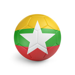 Soccer ball with Myanmar team flag, isolated on white background
