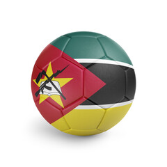 Soccer ball with Mozambique team flag, isolated on white background