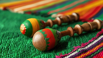 Spectacular Mexico sombrero border mexican maracas old green wood
