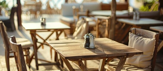 Wooden furniture and beige cafes during vacation