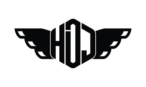 HDJ polygon wings logo design vector template.