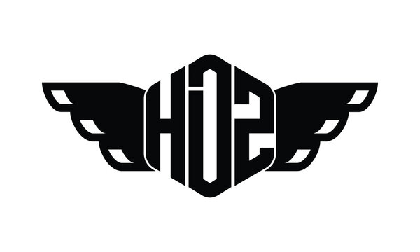 HDZ polygon wings logo design vector template.