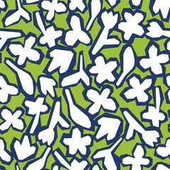 Children style, abstract geometric floral doodle background. Funny basic shapes wallpaper. Modern textile background. Colorful flower seamless pattern.