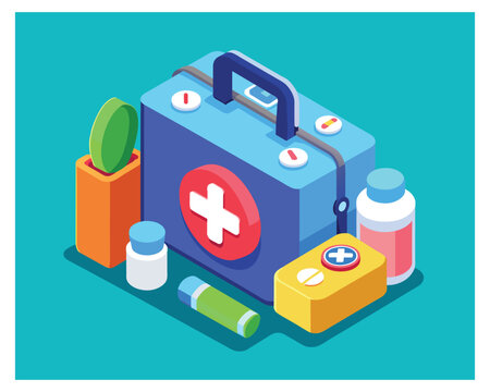 Doctors case with medical tools pills Vector Design illustration