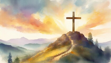 good friday crossen on mount calvary watercolour generative art