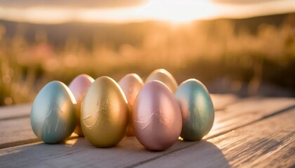 colorful neon easter eggs in warm light