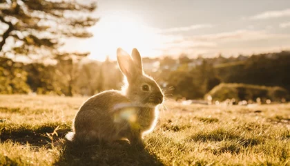 Foto op Aluminium cute bunny fluffy hare nature spring sitting animal green easter pet rabbit mammal © Leila
