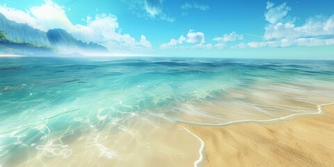 A sandy beach and shallow water texture, capturing the sun-drenched shores and crystal-clear waters of the exotic locales created with Generative AI Technology