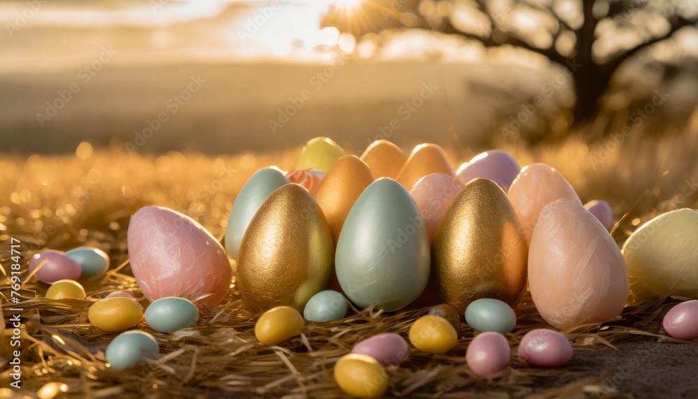 Sticker plastic easter eggs and candy