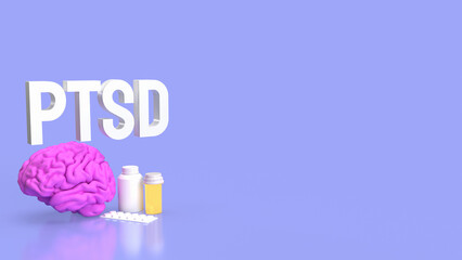 The Brain and ptsd text for health or sci concept 3d rendering.