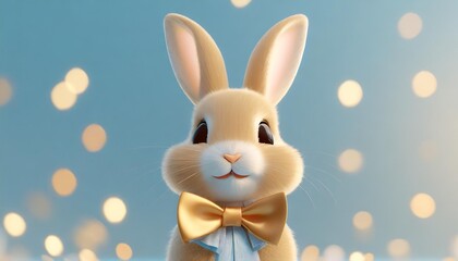 3d cute bunny with bow tie on blue background easter bunny cartoon bunny bunny wallpaper