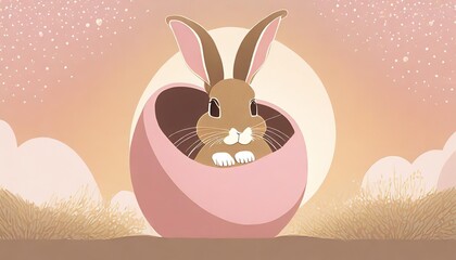 cute brown bunny exit from a pink easter egg