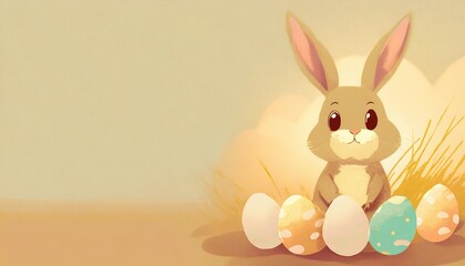 easter banner with empty space cute cartoon rabbit with easter eggs character with room for copy empty flat background