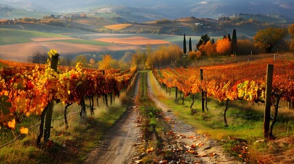 wine vineyards in autumn, Montefalco, Umbria, Italy - obrazy, fototapety, plakaty