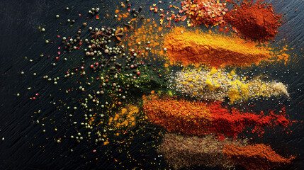 Vibrant Spice Palette: A Composition of Colorful Spices and Powders