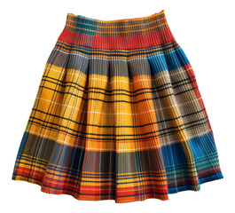 Colorful pleated skirt in autumnal plaid pattern on transparent background - stock png.