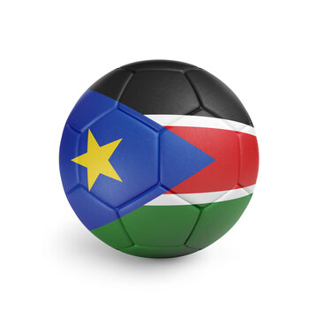 recommend clip art: Soccer ball with South Sudan team flag, isolated on white background