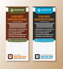 Business corporate roll up banner template, Professional roll up stand Set vector layout, x stand, exhibition display, cloud based education software headline, smart guideline, Standee Design. photo