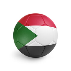 Soccer ball with Sudan team flag, isolated on white background