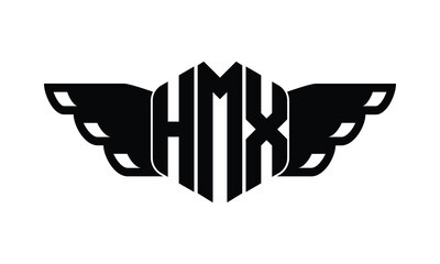 HMX polygon wings logo design vector template.