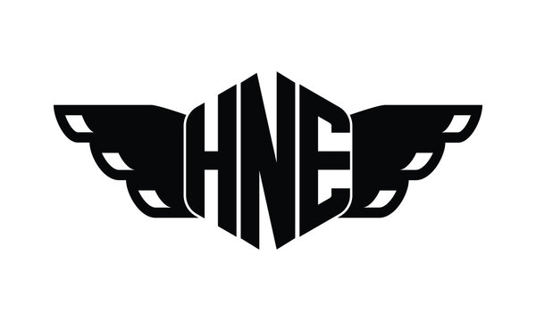 HNE polygon wings logo design vector template.
