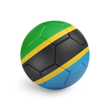 recommend clip art: Soccer ball with Tanzania team flag, isolated on white background