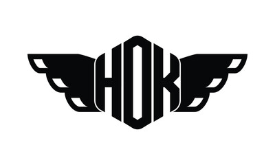 HOK polygon wings logo design vector template.