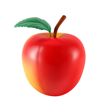 A Simple 3D Render of a Red Apple Fruit Cartoon for Graphic Resources for Back to School and Teachers’ Day, Isolated on Transparent Background, PNG