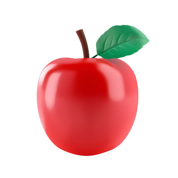 Graphic Resource for Teachers’ Day and Back to School: Simple 3D Cartoon Render of a Red Apple Fruit, Isolated on Transparent Background, PNG