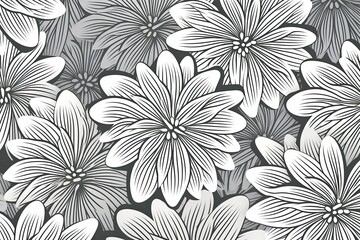 simple silver flower pattern, lino cut, hand drawn, fine art, line art