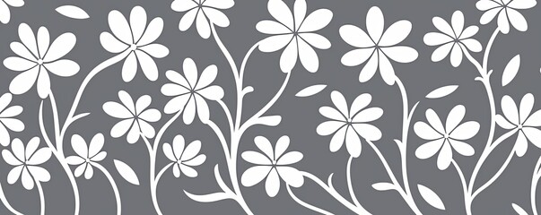 Fototapeta na wymiar simple silver flower pattern, lino cut, hand drawn, fine art, line art
