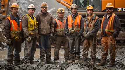 Construction Workers' Group Portrait: A Visual Tribute to Industry's Gritty Determination