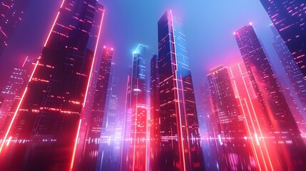 Fototapeta na wymiar Dusk's Embrace: Modern Architecture and Cutting-Edge Technology Unite in a Futuristic Cityscape of Brilliant Neon Lights