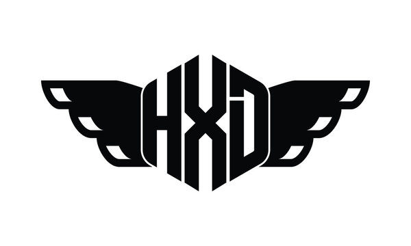 HXD polygon wings logo design vector template.