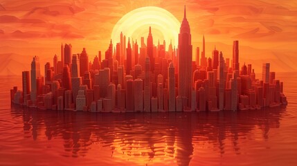 夕焼けに染まる都市景観,Generative AI AI画像